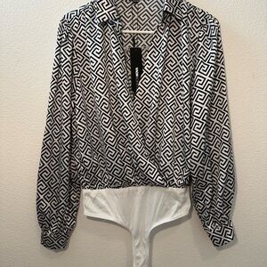 Fashion Nova Black and White Patterned Bodysuit